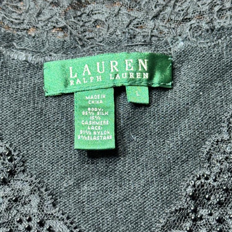Lauren Ralph Lauren Silk Cashmere Lace Trim V-Neck