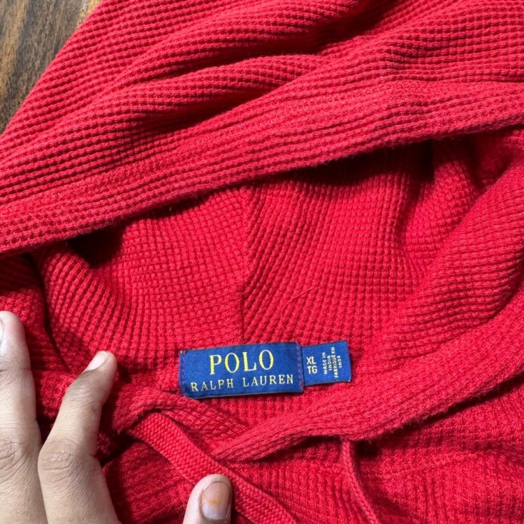 Polo Ralph Lauren Cherry Red Waffle Knit Thermal Hoodie  Iconic