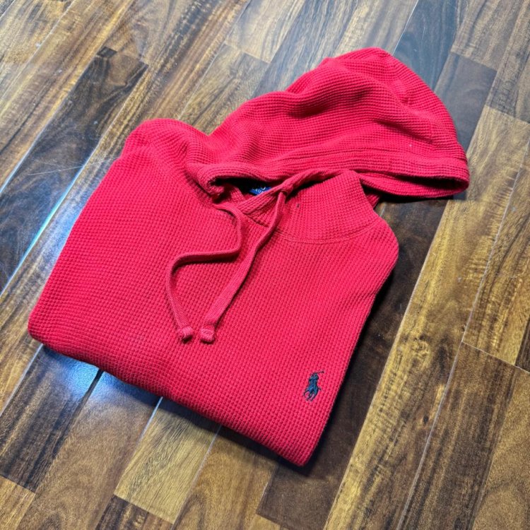 Polo Ralph Lauren Cherry Red Waffle Knit Thermal Hoodie  Iconic