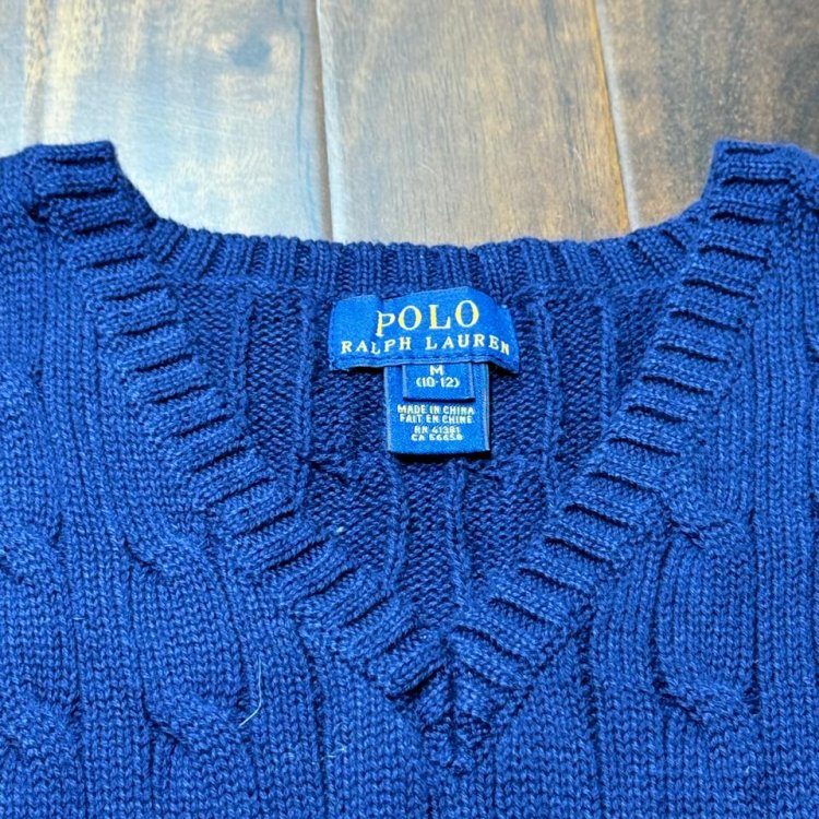 Polo Ralph Lauren Cable Knit Vest 100% Cotton Size M 10-12  Red Pony
