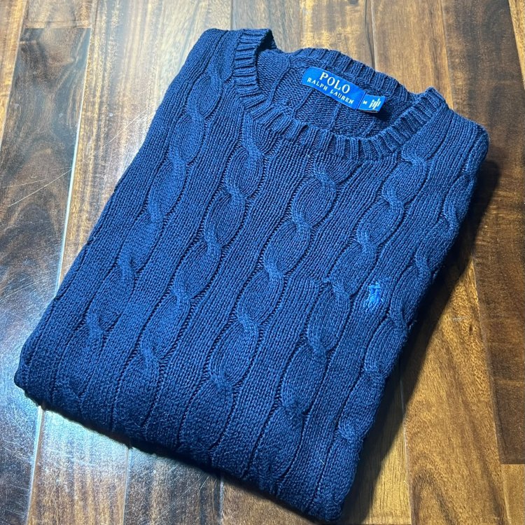 Polo by Ralph Lauren Navy Cable Knit Crew Sweater |