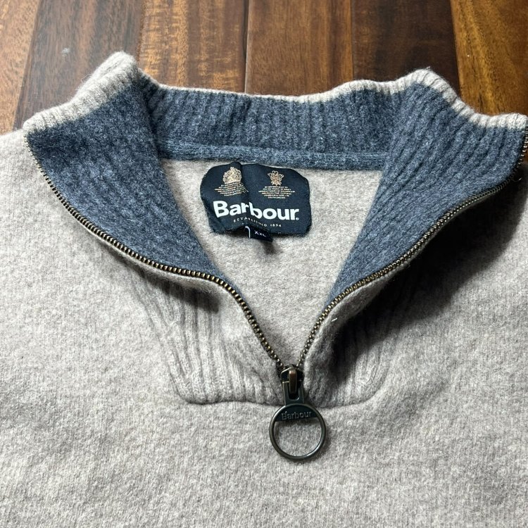 Barbour Light Grey 1/4 Zip Wool Knit | Size XXL