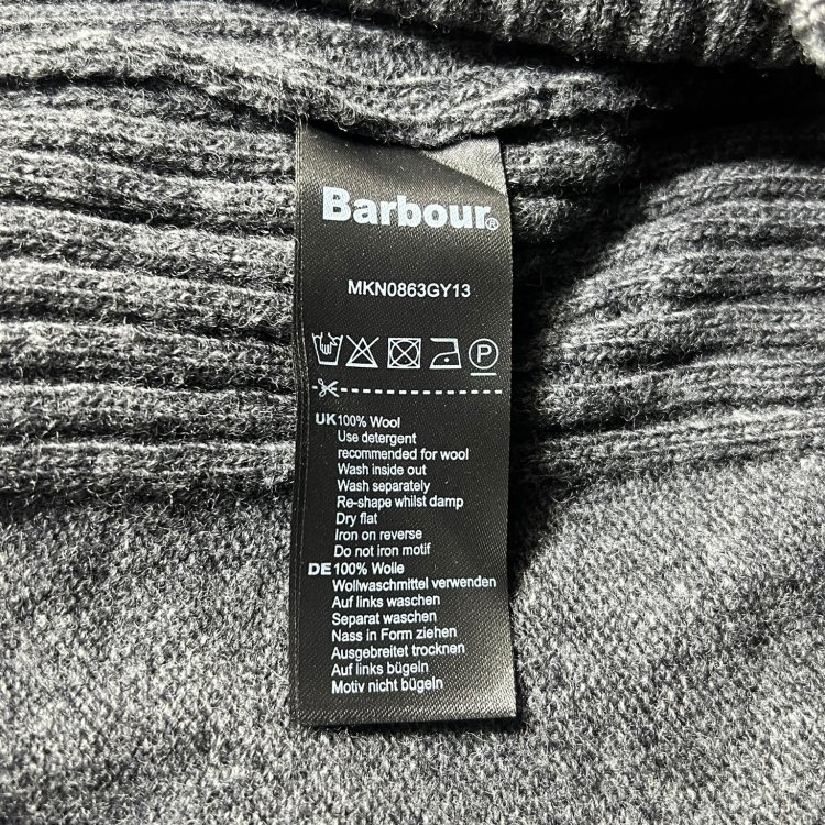 Barbour Heather Grey Navy 1/4 Zip Knit Sweater