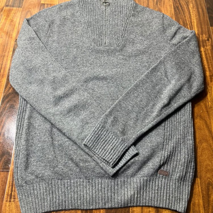 Barbour Heather Grey Navy 1/4 Zip Knit Sweater