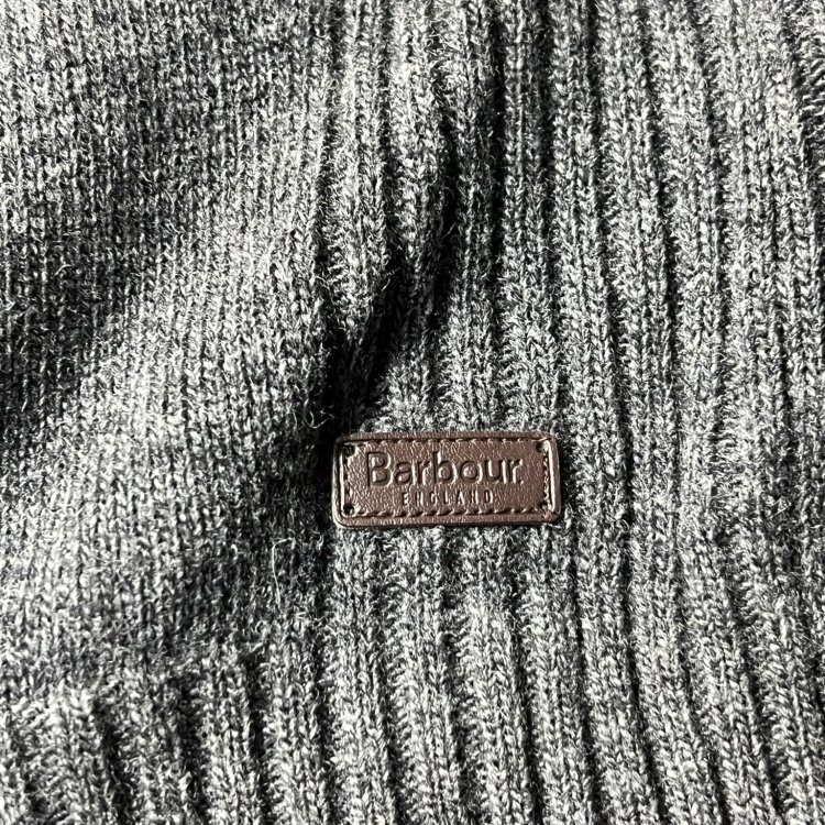 Barbour Heather Grey Navy 1/4 Zip Knit Sweater