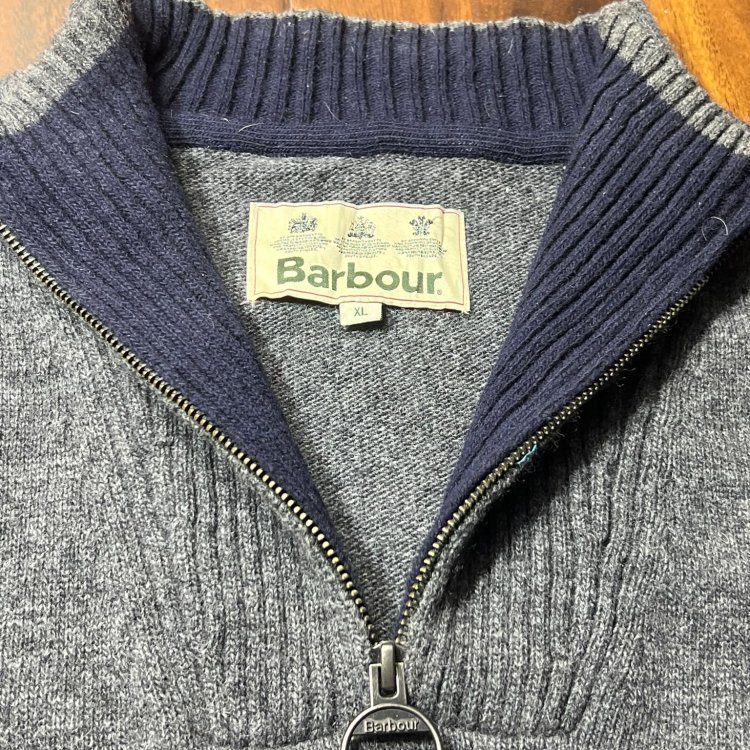 Barbour Heather Grey Navy 1/4 Zip Knit Sweater