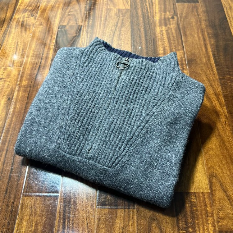Barbour Heather Grey Navy 1/4 Zip Knit Sweater