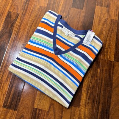 Tommy Hilfiger Woman Multicolor Stripe V-Neck Sweater