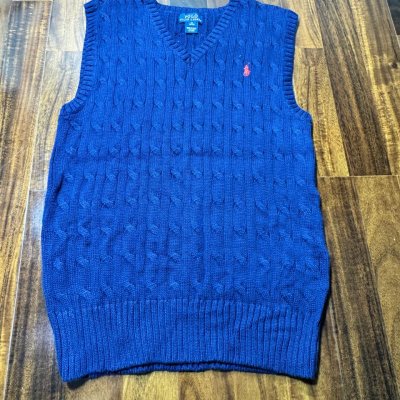 Polo Ralph Lauren Cable Knit Vest 100% Cotton Size M 10-12  Red Pony