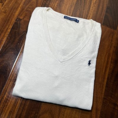 Ralph Lauren White V-Neck Sweater Size XL