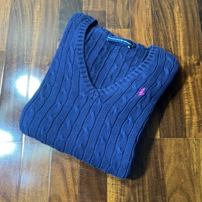 Ralph Lauren Sport Cable Knit V-Neck Sweater