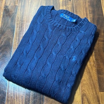 Polo by Ralph Lauren Navy Cable Knit Crew Sweater |
