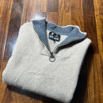 Barbour Light Grey 1/4 Zip Wool Knit | Size XXL