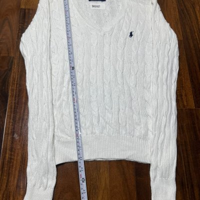 Polo Ralph Lauren White V-Neck Cable Knit Sweater