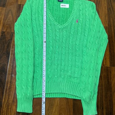 Ralph Lauren Sport Kelly Green V-Neck Cable Knit Sweater