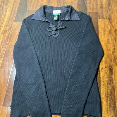 Lauren Ralph Lauren Black Ribbed Lace-Up Sweater