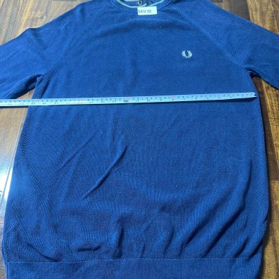 Vintage Fred Perry Crew Neck Knit Sweater Size L Navy Blue Laurel Wreath Logo