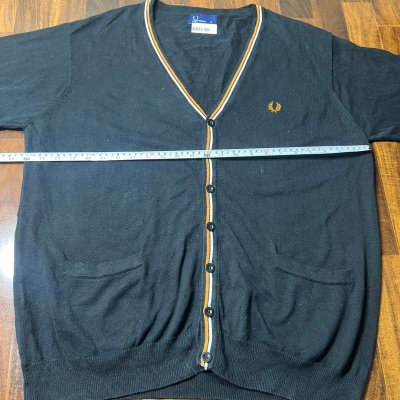 Vintage Fred Perry V-Neck Button Cardigan Size XL Black Orange White Laurel Wreath