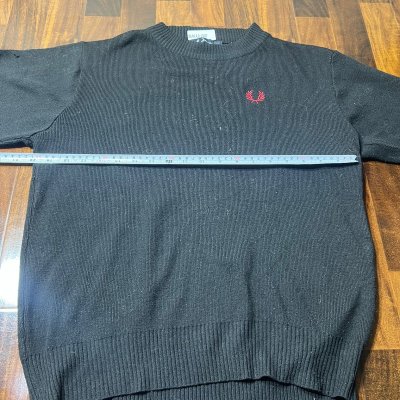 Vintage Fred Perry Ribbed Mock Neck Sweater Size M Black Red Laurel Wreath