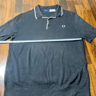 Vintage Fred Perry Knit Polo Shirt Size L Black White Tipped Laurel Wreath