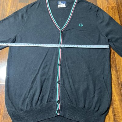 Vintage Fred Perry Tipped V-Neck Cardigan Size XL Black Pink Mint