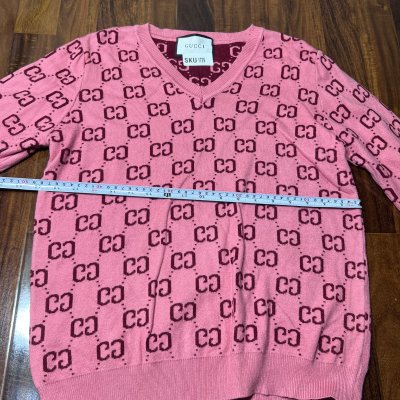 Gucci Pink GG Monogram V-Neck Knit Sweater | 48cm P2P | Size M