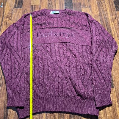 Burberrys Vintage Cable Knit Sweater | Burgundy | Spell-out | Size M | 49cm P2P | 62cm Length
