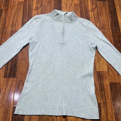 Polo Ralph Lauren Grey Studded Collar 1/4 Zip Knit | Size S | 34" Chest | Y2K Glam