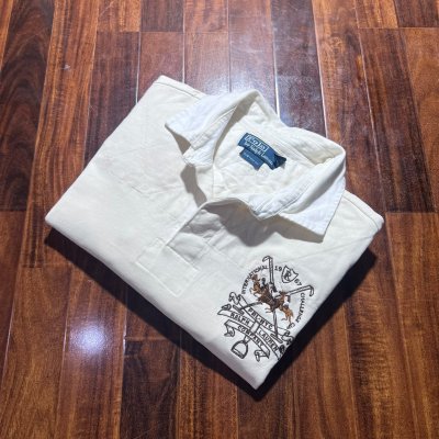 Polo Ralph Lauren Crest Rugby | Cream | Long Sleeve | Size L | 56cm P2P | 74cm Length