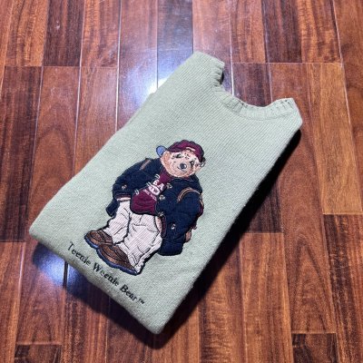 Teenie Weenie Bear Crew Knit | Sage Green | Embroidered Bear Patch | Size S | 48cm P2P | 56cm Length