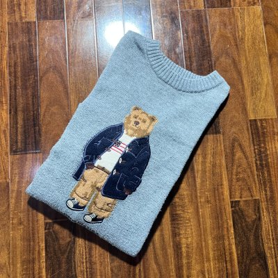 Vintage California USA Bear Crew Knit | Grey | Embroidered Bear Duffle Coat | Size L | 63cm P2P | 68cm Length