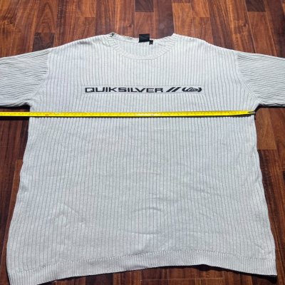 Vintage Quiksilver Ribbed Logo Crew Knit | Light Grey | Big Spellout Logo | Size XL | 61cm P2P | 62cm Length