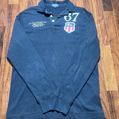 Polo Jeans Co 87 Rugby L/S Polo | Black | RL Shield | Size S | 46cm P2P | 71cm Length