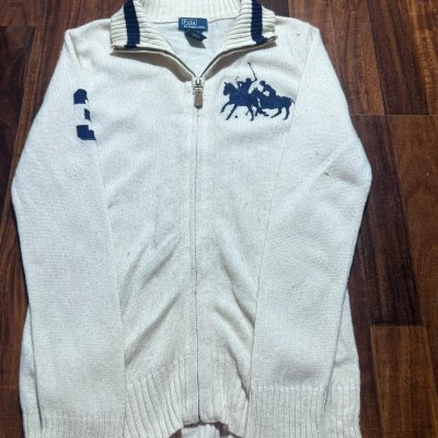 Polo Ralph Lauren Big Pony Full Zip Knit | Cream Navy | Size L