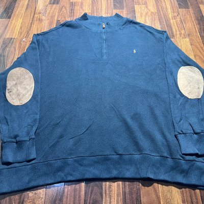 Polo Ralph Lauren Navy 1/4 Zip Elbow Patch Pique Sweater | Oversized