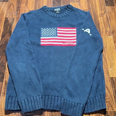 Polo Jeans Co USA Flag Chunky Knit | Navy | Size L | 57cm P2P | 67cm Length