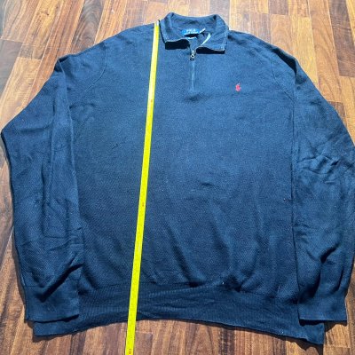 Polo Ralph Lauren Black Pique 1/4 Zip Sweater | Red Pony Logo | Oversized